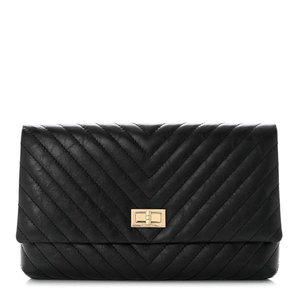 Chanel Aged Calfskin Chevron Quilted Reissue 2.55 Clutch Black 1 of 7