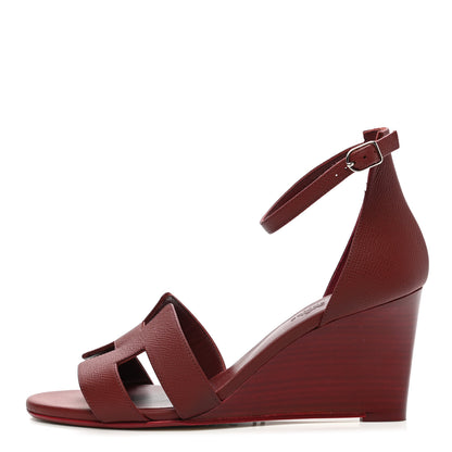 Hermes Epsom Legend Wedge Sandals 39 Rouge H 1 of 8