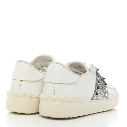 Valentino Garavani Calfskin Glitter Rockstud Open Sneakers 37 White Silver 4 of 9