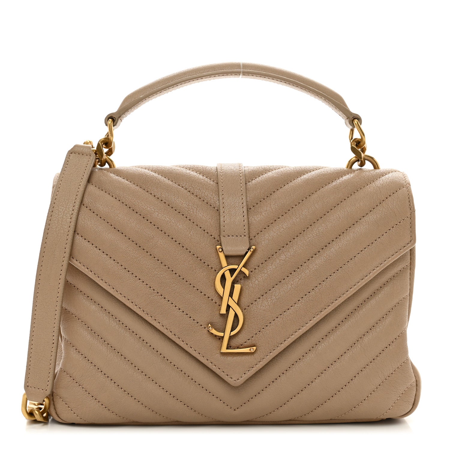 Saint Laurent Sheepskin Matelasse Chevron Monogram Medium College Bag Dark Beige 1 of 13
