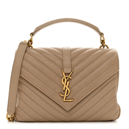 Saint Laurent Sheepskin Matelasse Chevron Monogram Medium College Bag Dark Beige 1 of 13