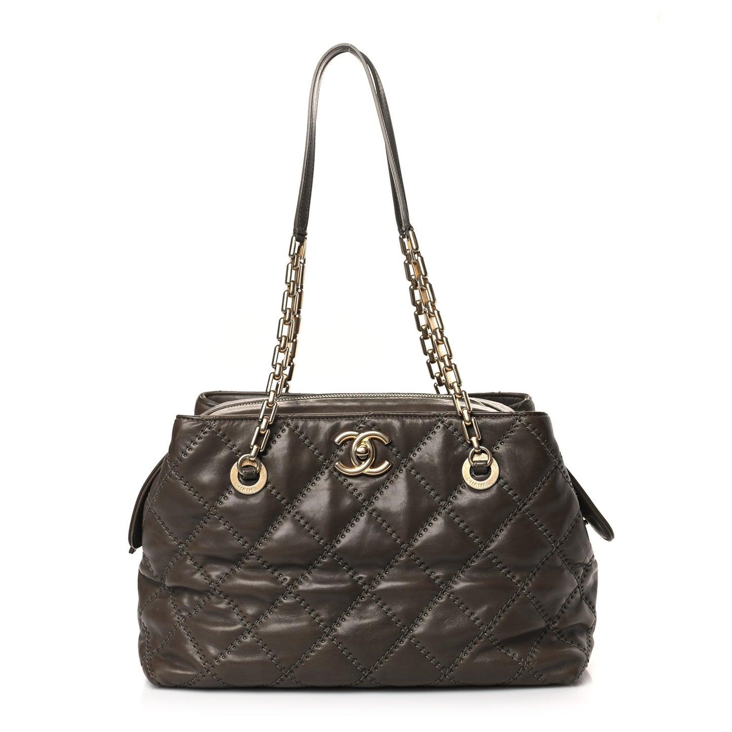 Calfskin Quilted Retro Chain Shoulder Bag Grey