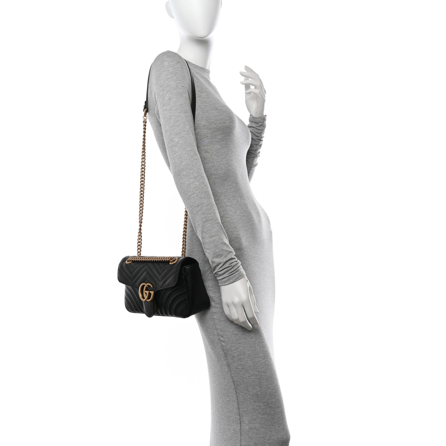 Calfskin Matelasse Small GG Marmont Shoulder Bag Black
