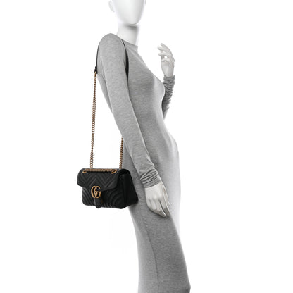 Gucci Calfskin Matelasse Small GG Marmont Shoulder Bag Black 2 of 10