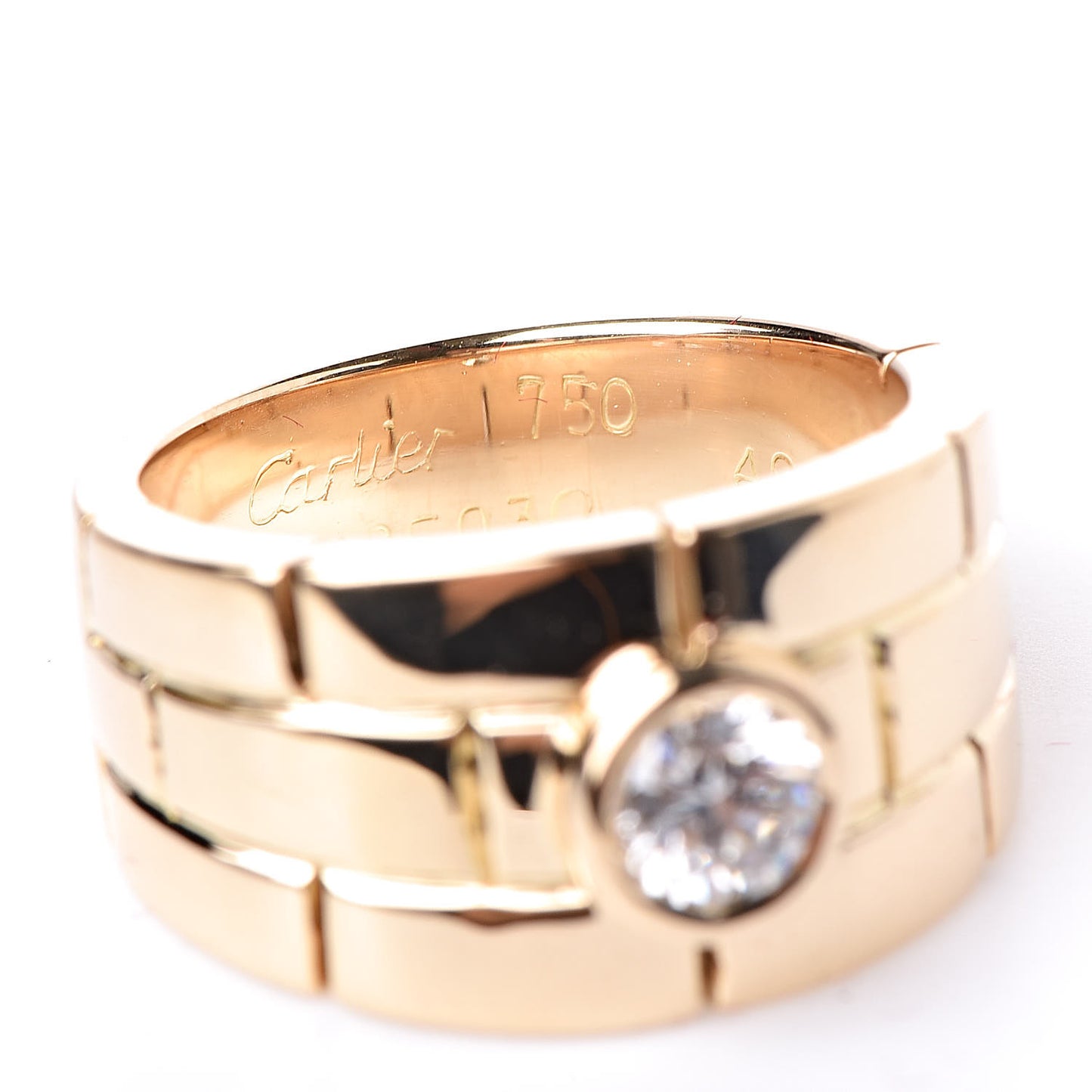 18K Yellow Gold Diamond Maillon Panthere Solitaire Band Ring 49 4.75
