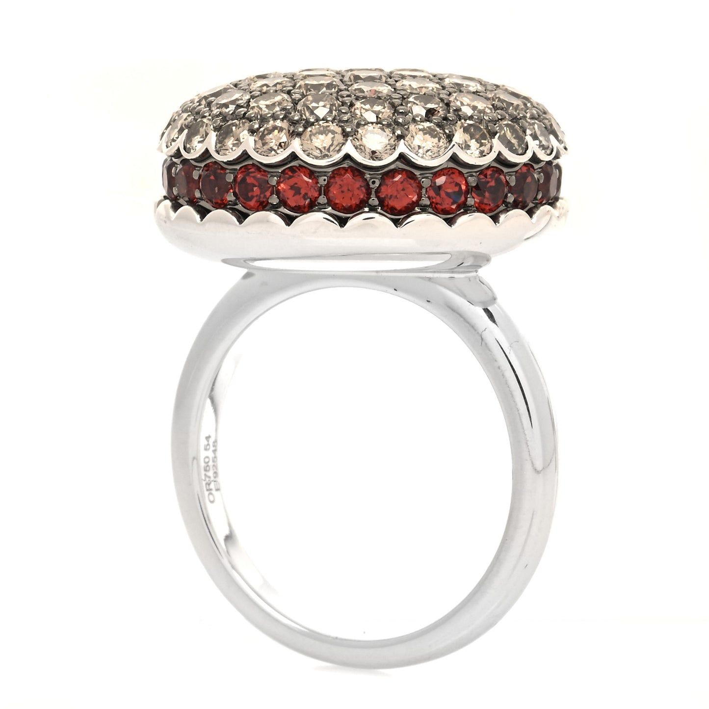 18K White Gold Brown Diamond Garnet Macaron Ring 54 6.75