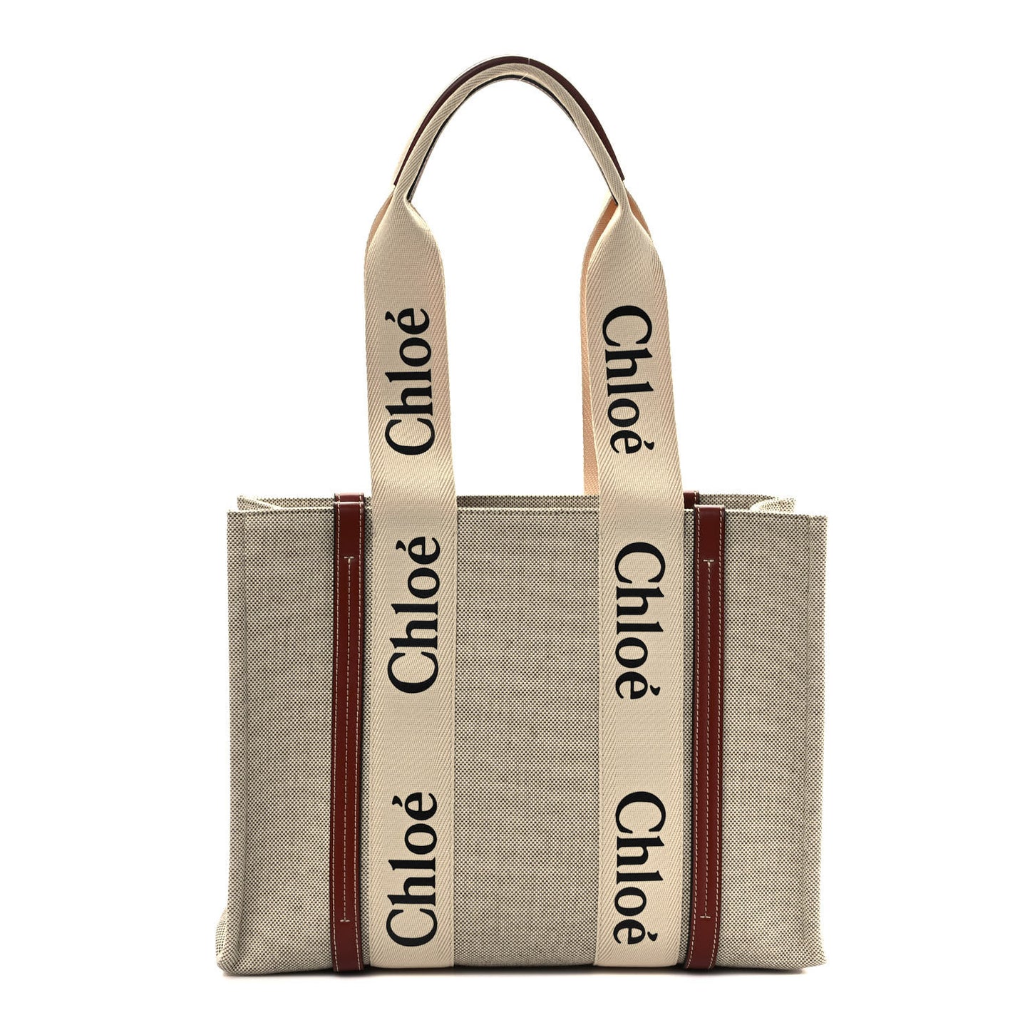 Cotton Calfskin Medium Woody Ribbon Tote White Brown