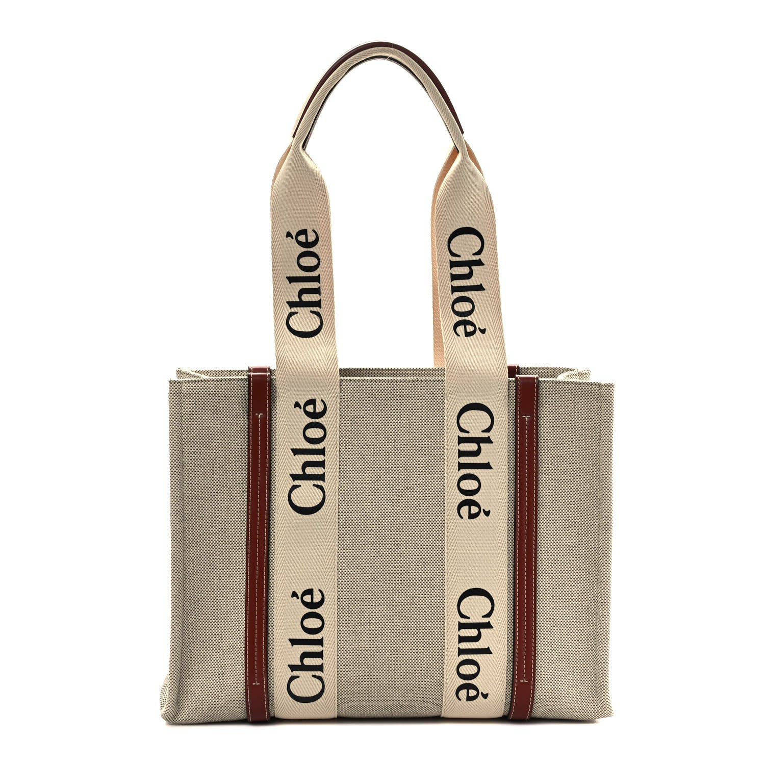 Chloe Cotton Calfskin Medium Woody Ribbon Tote White Brown 1 of 9