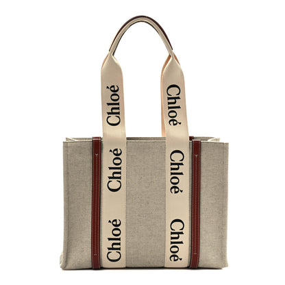 Chloe Cotton Calfskin Medium Woody Ribbon Tote White Brown 1 of 9