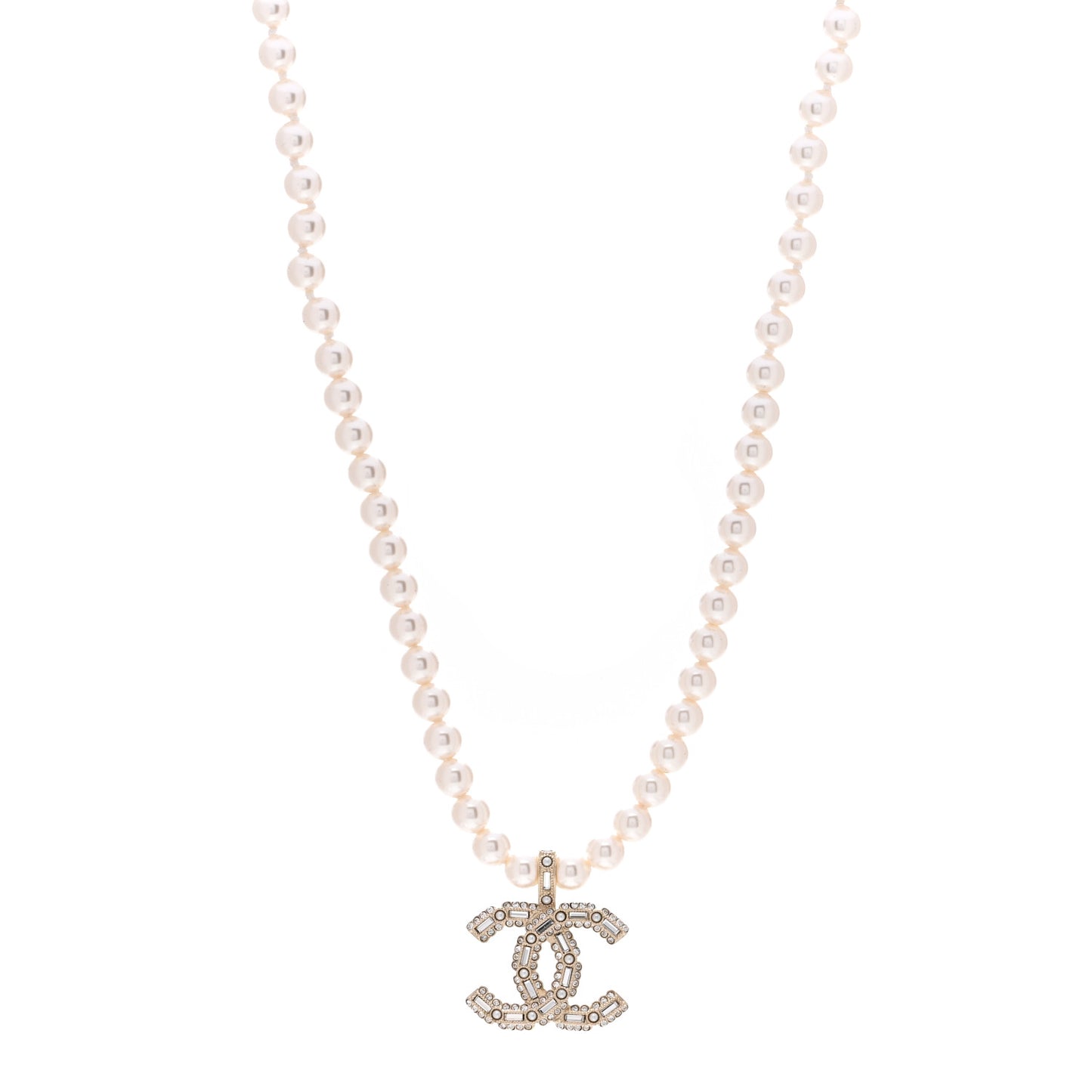 Pearl Crystal Baguette CC Short Necklace Gold