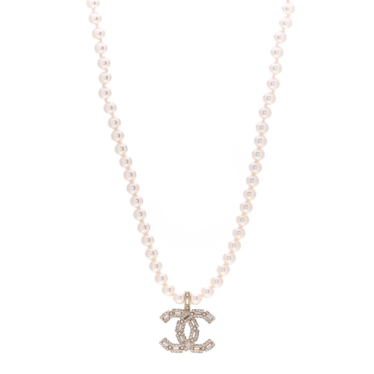 Chanel Pearl Crystal Baguette CC Short Necklace Gold 1 of 3