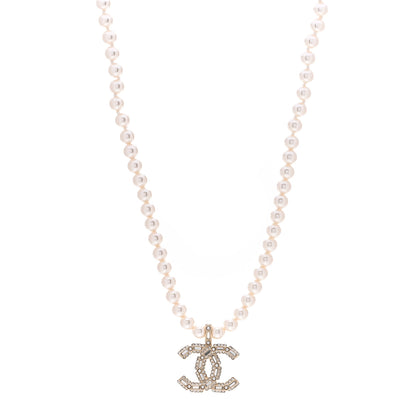 Chanel Pearl Crystal Baguette CC Short Necklace Gold 1 of 3