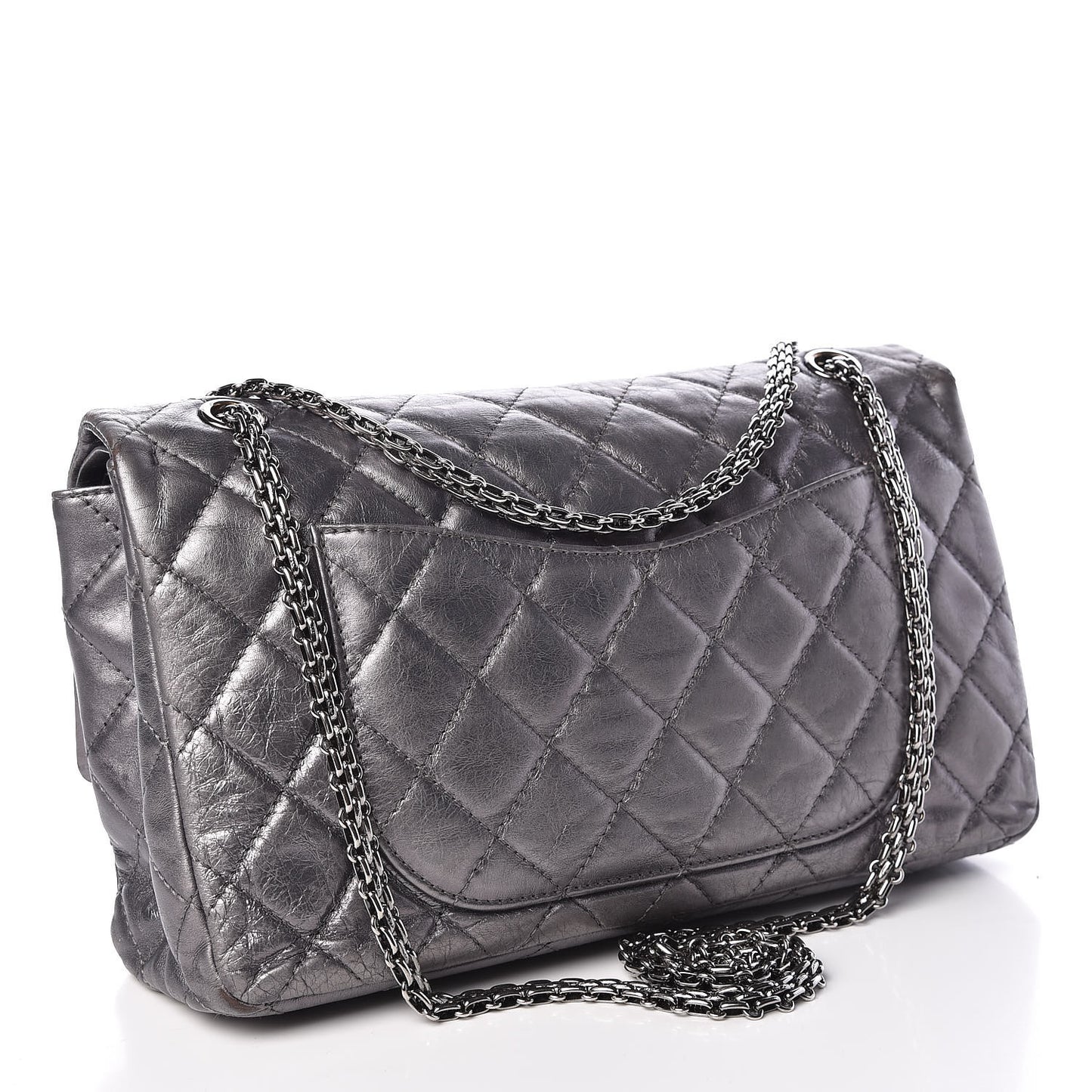 Metallic Aged Calfskin Quilted 2.55 Reissue 227 Flap Dark Silver