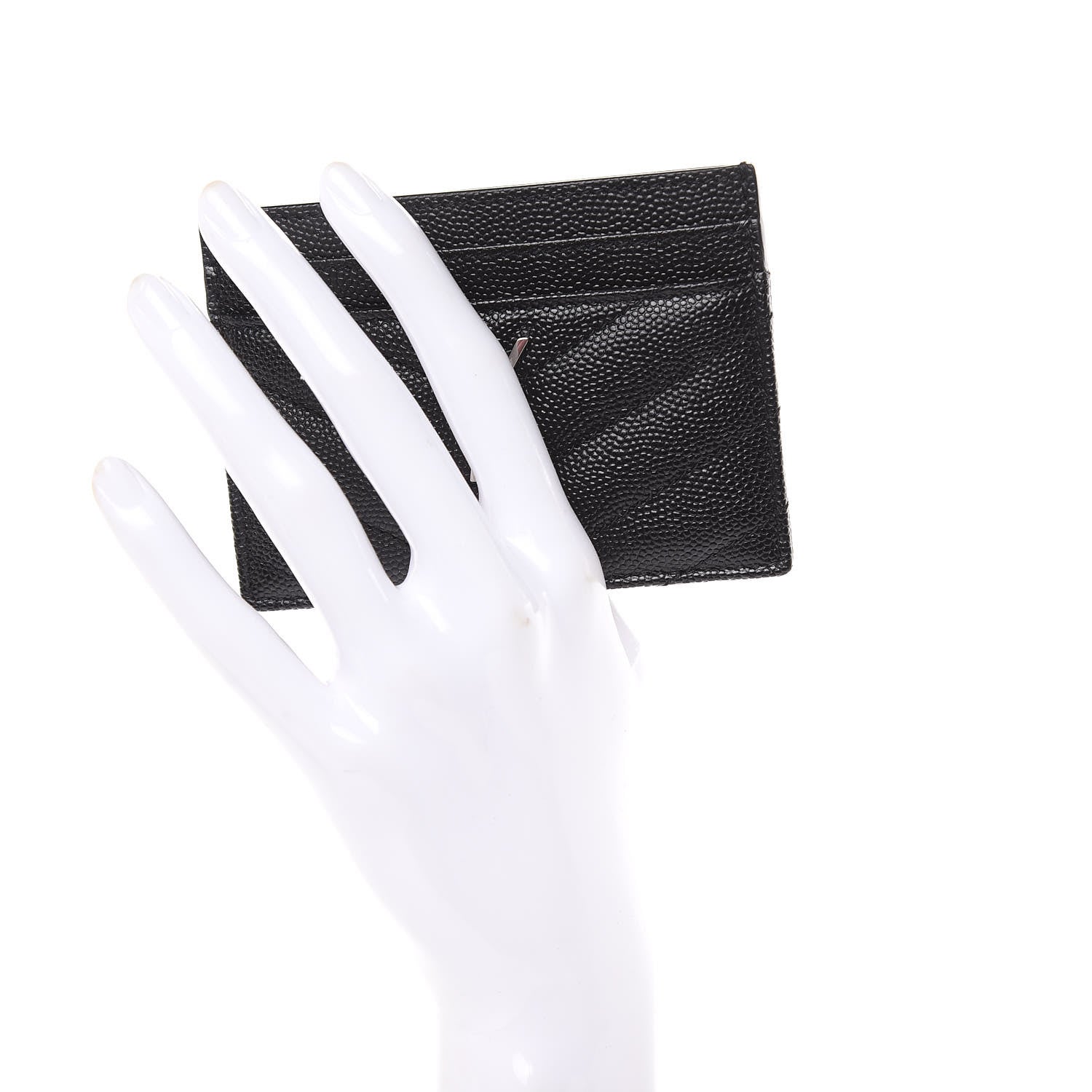 Saint Laurent Grain De Poudre Matelasse Chevron Monogram Credit Card Case Black 2 of 6