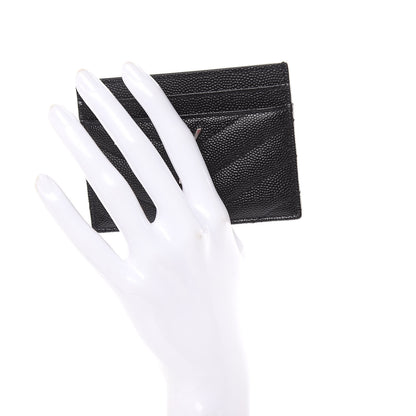Saint Laurent Grain De Poudre Matelasse Chevron Monogram Credit Card Case Black 2 of 6