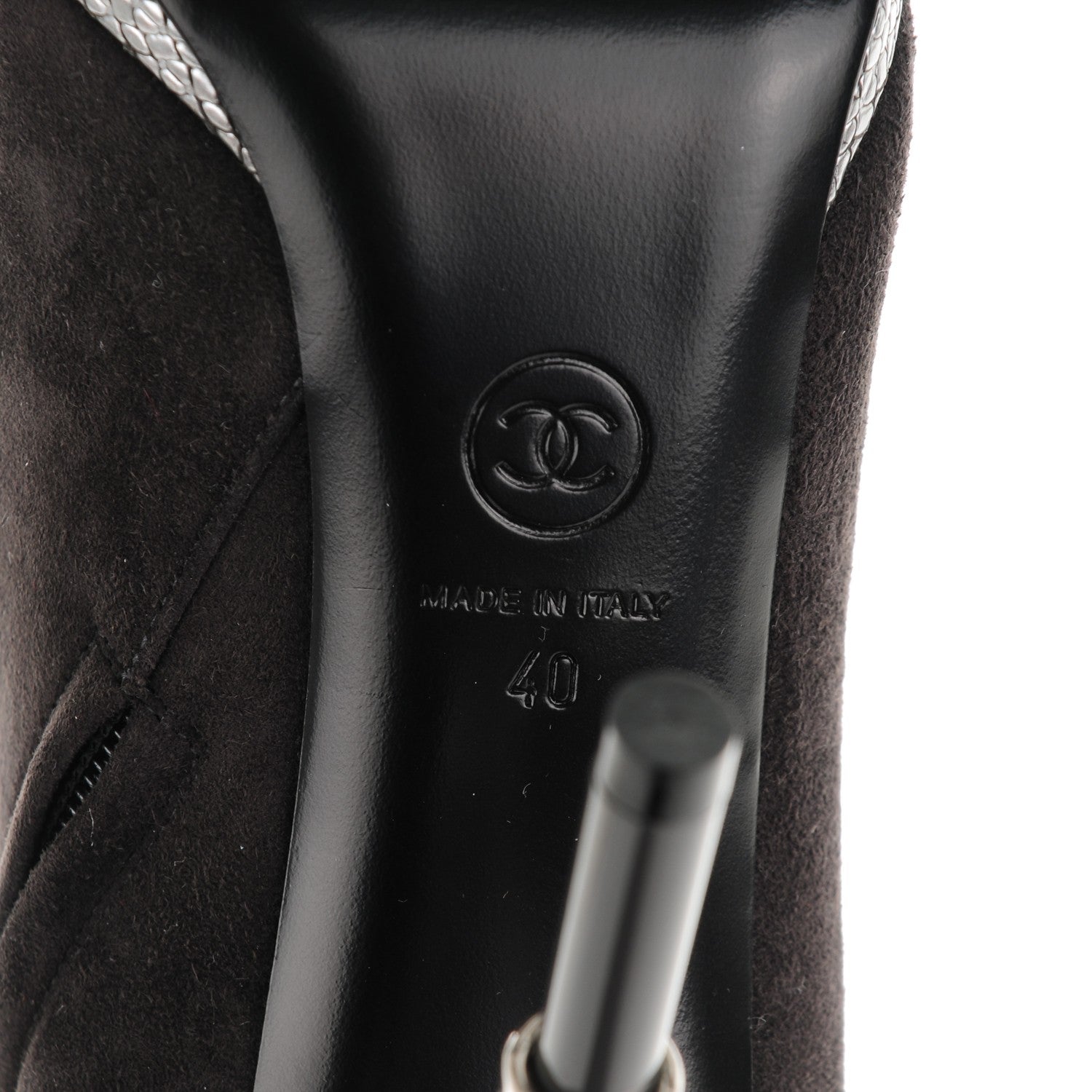 Chanel Suede Calfskin Satin Short Boots 40 Dark Grey 7 of 9