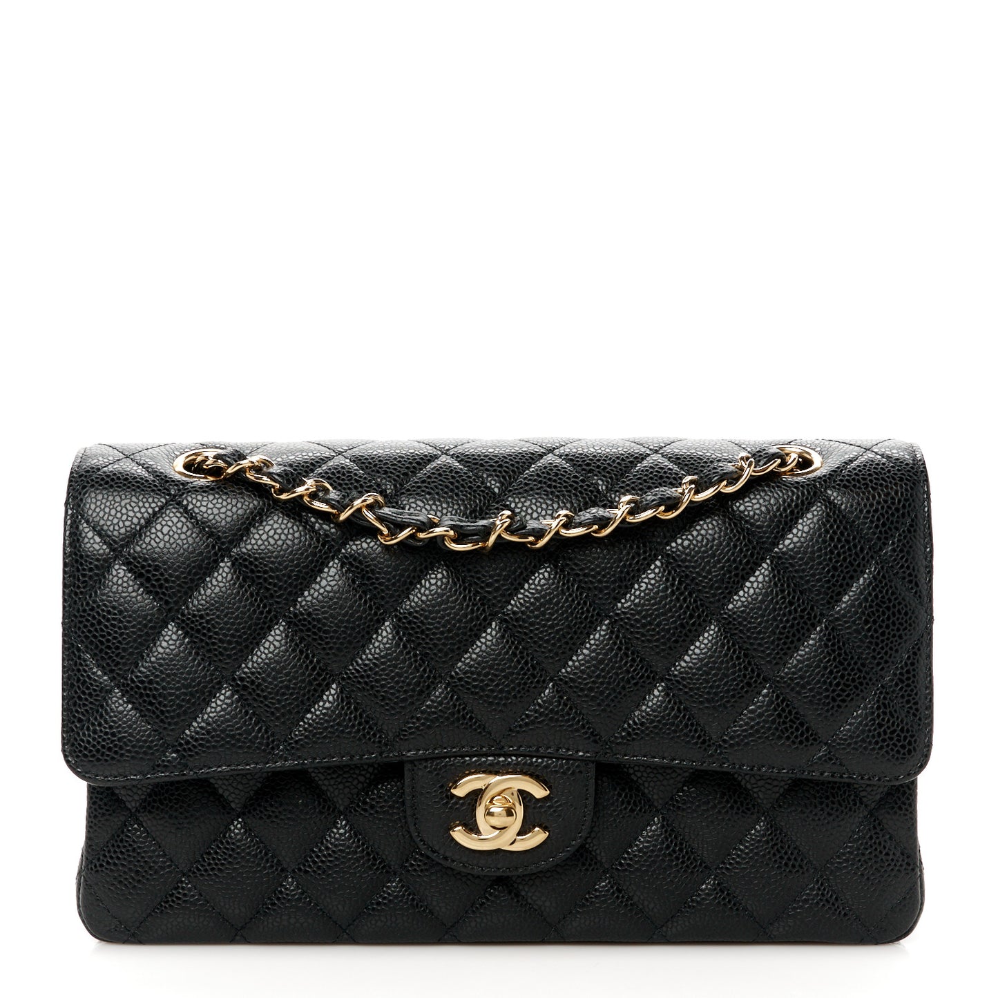 Caviar Quilted Medium Double Flap Black