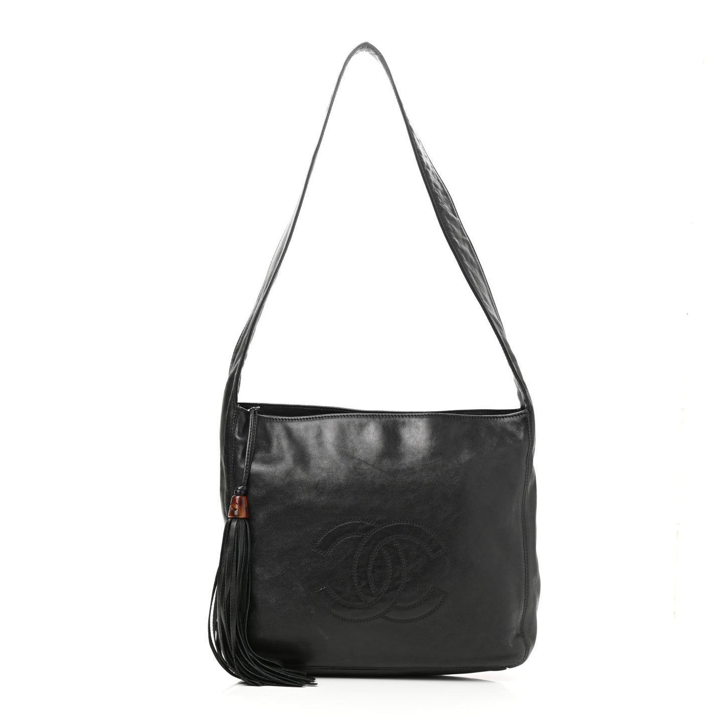 Lambskin CC Tassel Shoulder Bag Black