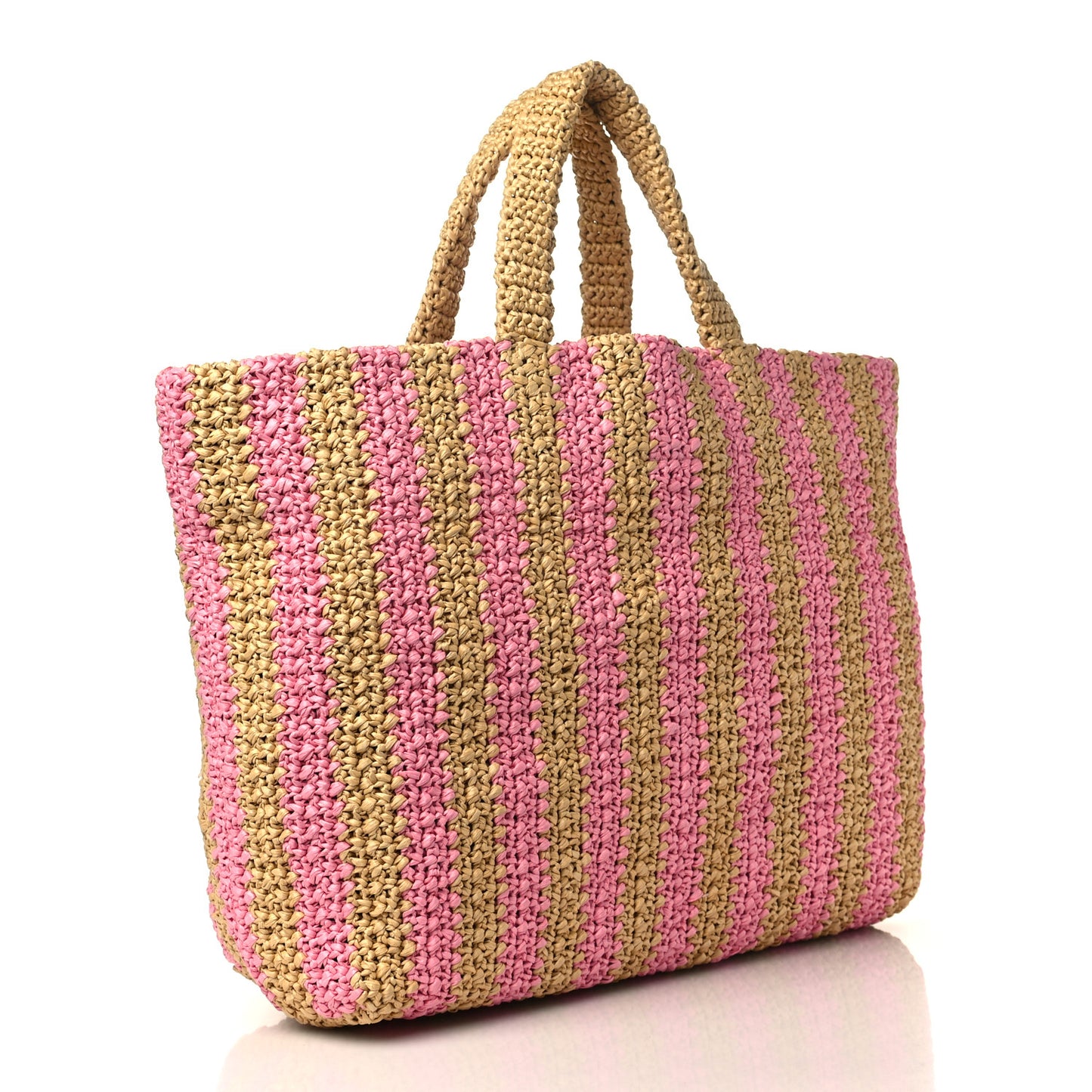Yarn Raffia Effect Crochet Striped Large Logo Tote Naturale Petalo