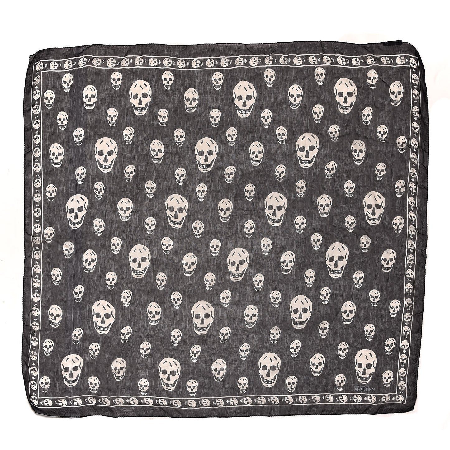Silk Chiffon Skull Scarf Black Ivory