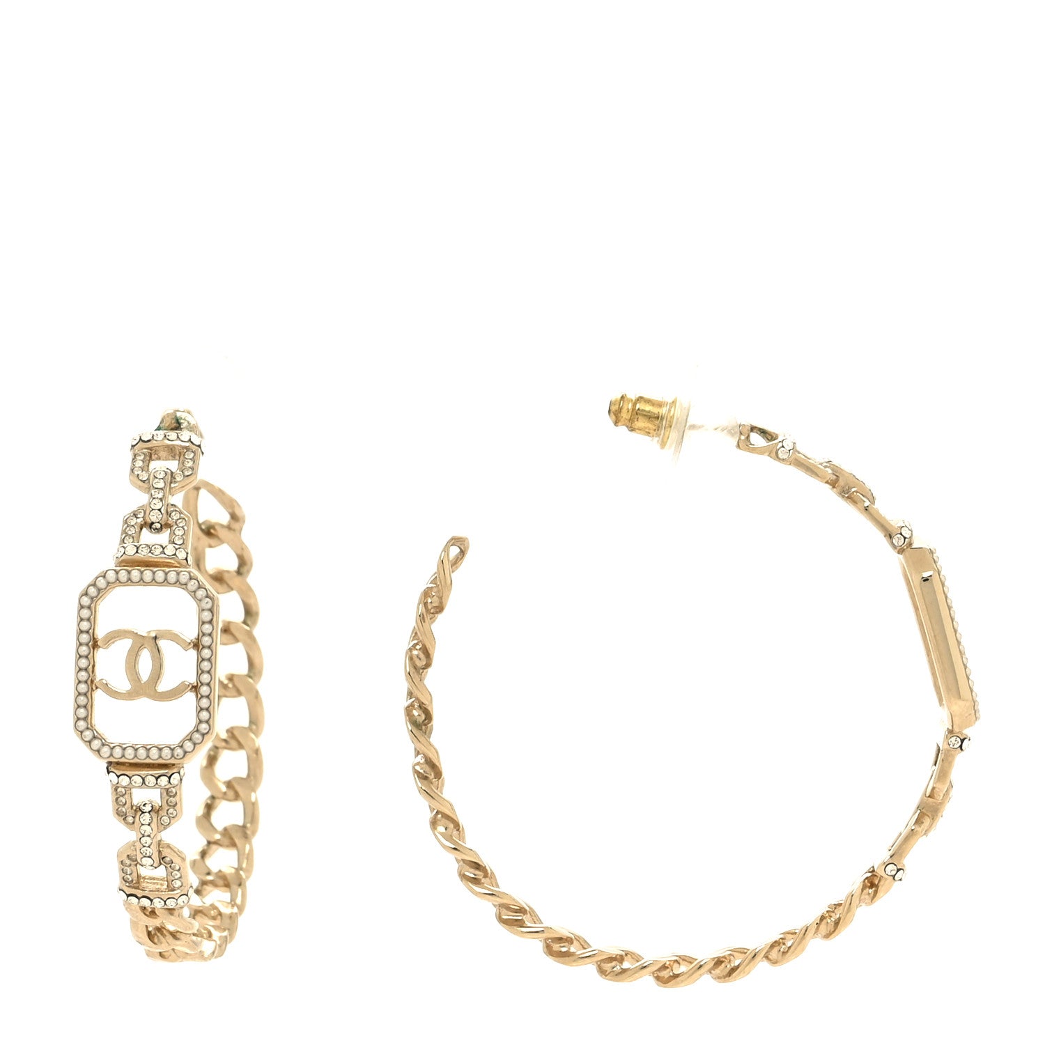 Chanel Crystal CC Vendome Hoop Earrings Gold 1 of 6