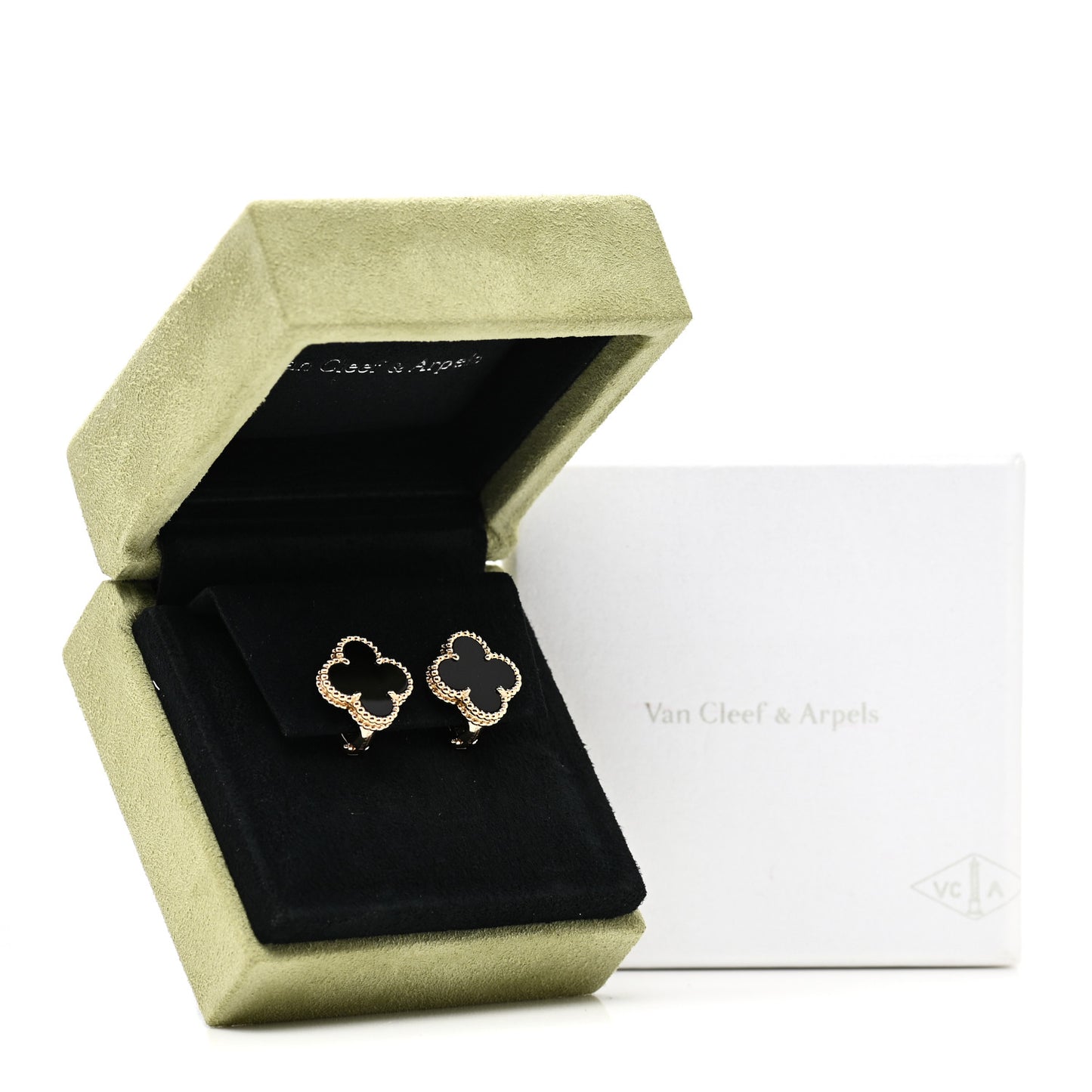 18K Yellow Gold Black Onyx Vintage Alhambra Earrings