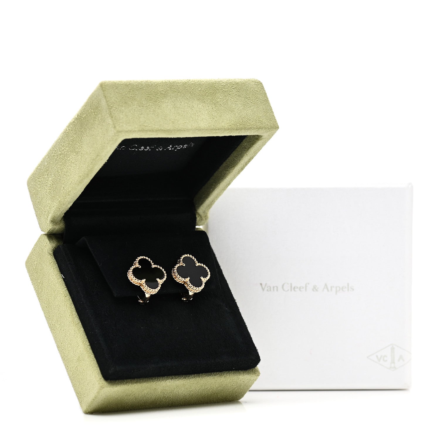 Van Cleef & Arpels 18K Yellow Gold Black Onyx Vintage Alhambra Earrings 5 of 5