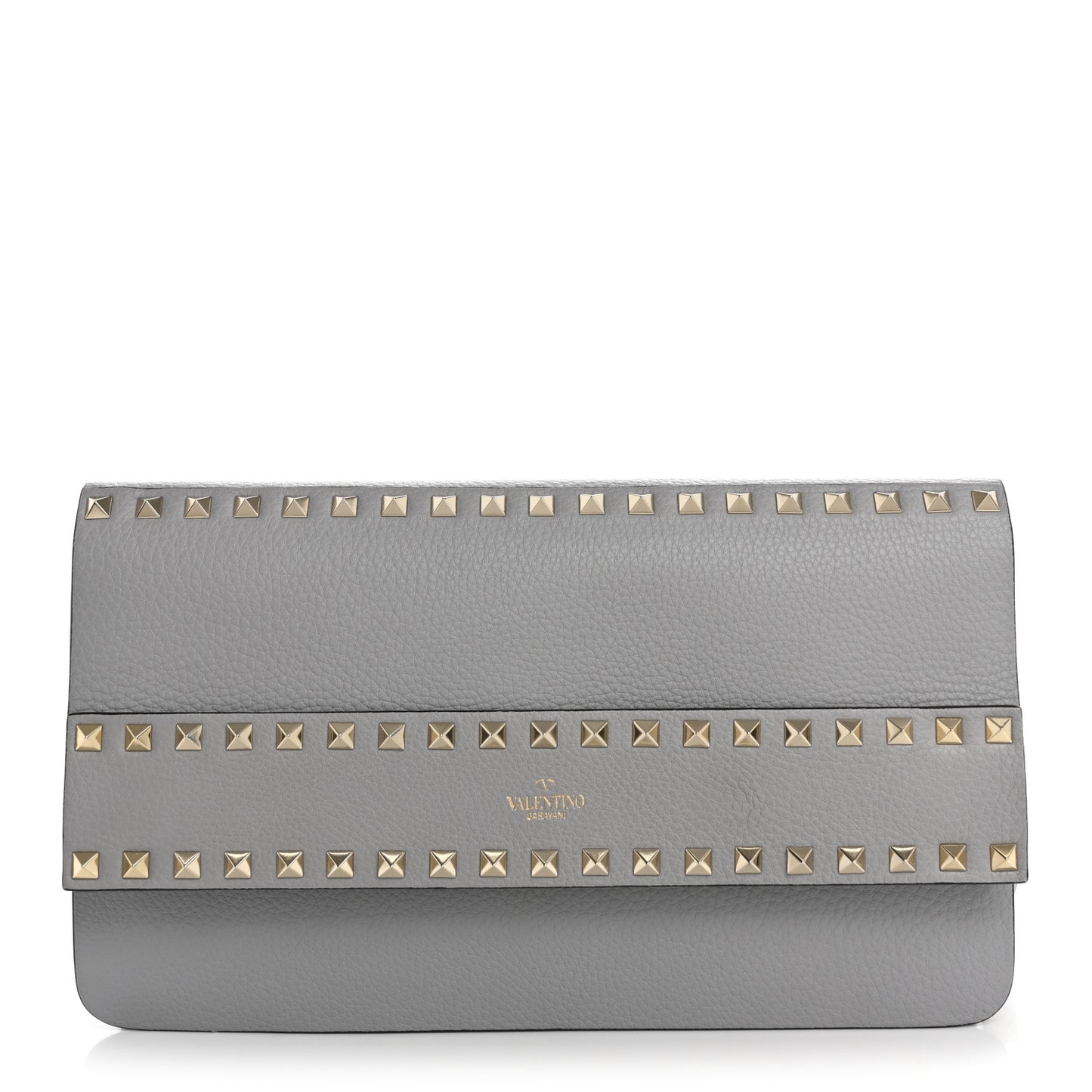 Pebble Calfskin Rockstud Side Slip Wristlet Clutch Pastel Grey