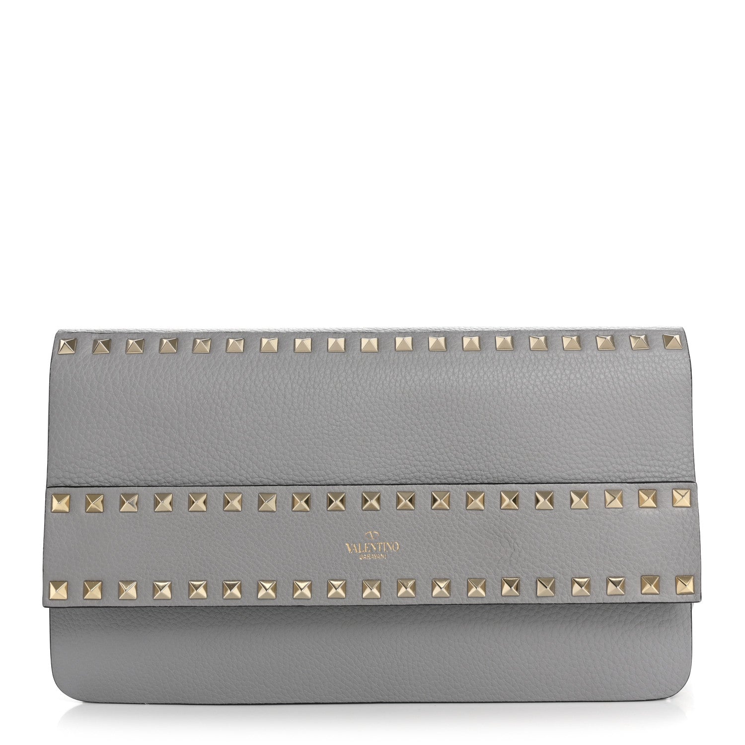 Valentino Garavani Pebble Calfskin Rockstud Side Slip Wristlet Clutch Pastel Grey 1 of 7