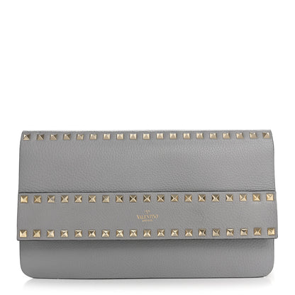 Valentino Garavani Pebble Calfskin Rockstud Side Slip Wristlet Clutch Pastel Grey 1 of 7