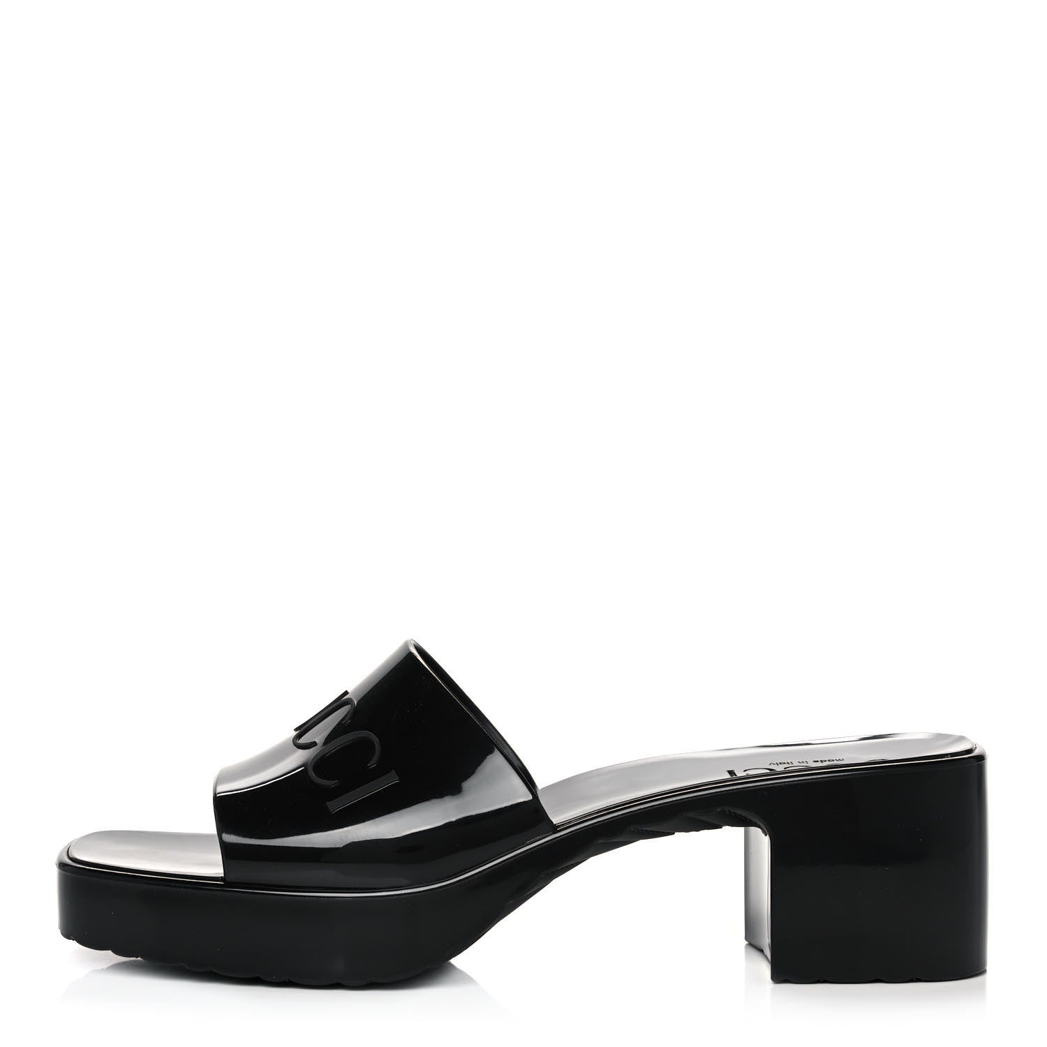 Gucci Rubber Gucci Logo Womens Platform 20/60mm Slide Sandals 37 Black 1 of 10