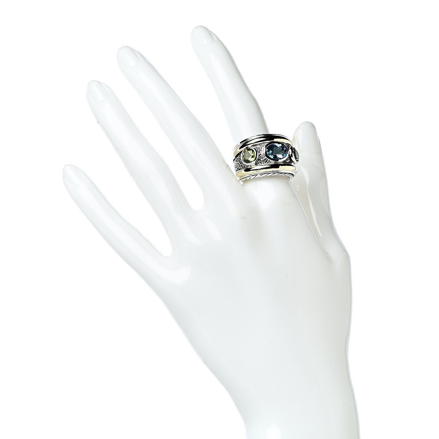 David Yurman Sterling Silver 14K Yellow Gold 17mm Blue Topaz Peridot Renaissance Ring 57 8 2 of 6