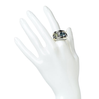 David Yurman Sterling Silver 14K Yellow Gold 17mm Blue Topaz Peridot Renaissance Ring 57 8 2 of 6