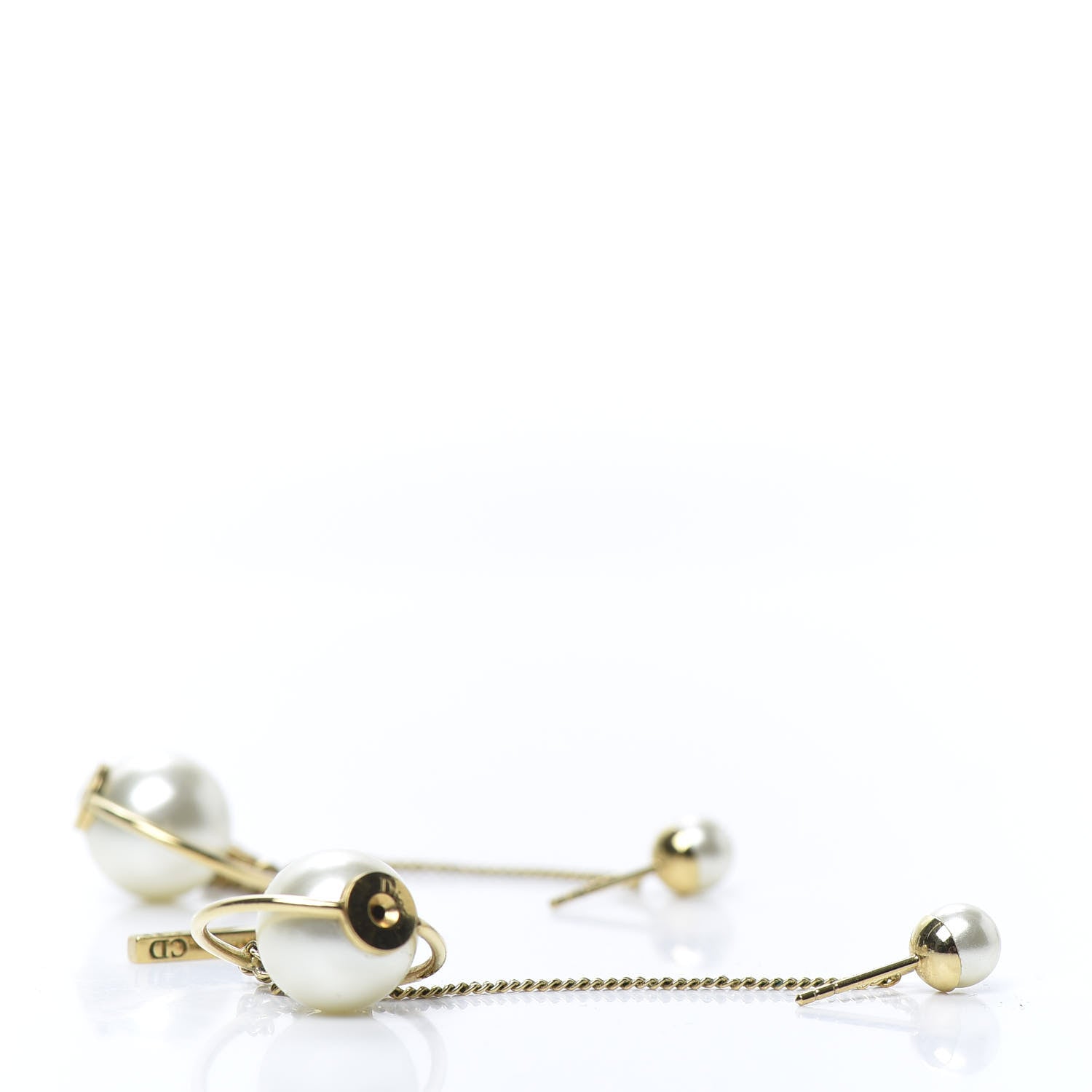 Christian Dior Pearl Tribales Dangle Chain Earrings Gold 4 of 6