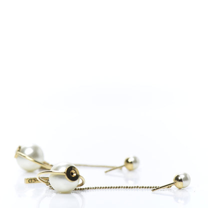 Christian Dior Pearl Tribales Dangle Chain Earrings Gold 4 of 6