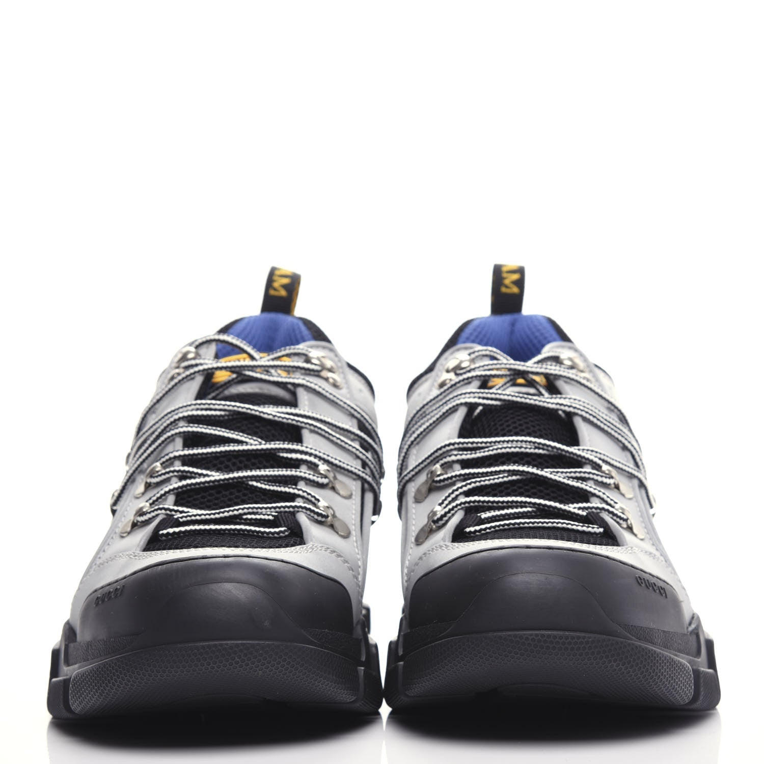 Gucci X SEGA Mesh Technical Canvas Calfskin Reflective Mens Flashtrek Sneakers 11 Silver Black 2 of 9