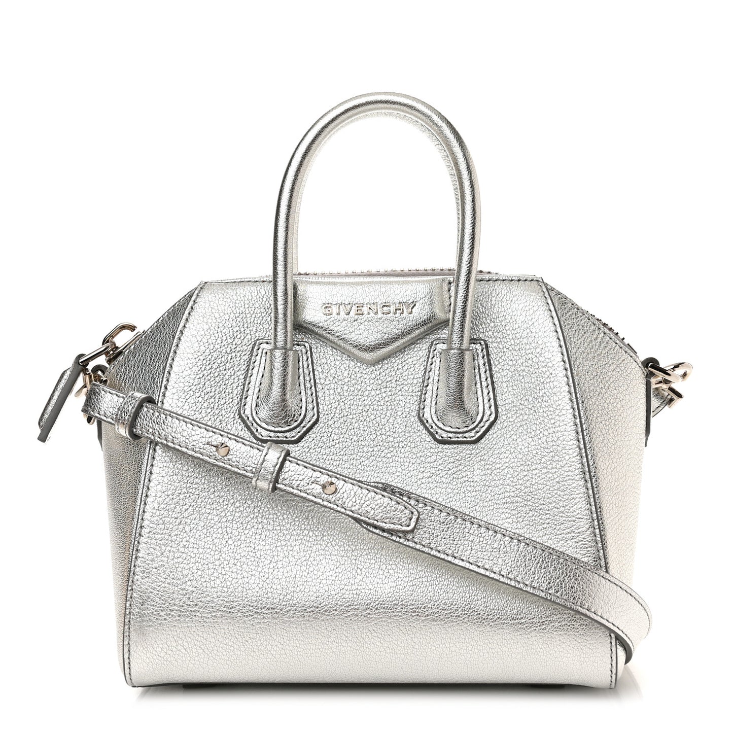 Metallic Sugar Goatskin Mini Antigona Silver