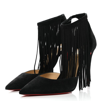 Christian Louboutin Veau Velours Fringe Courtain 100 Pumps 36.5 Black 3 of 8
