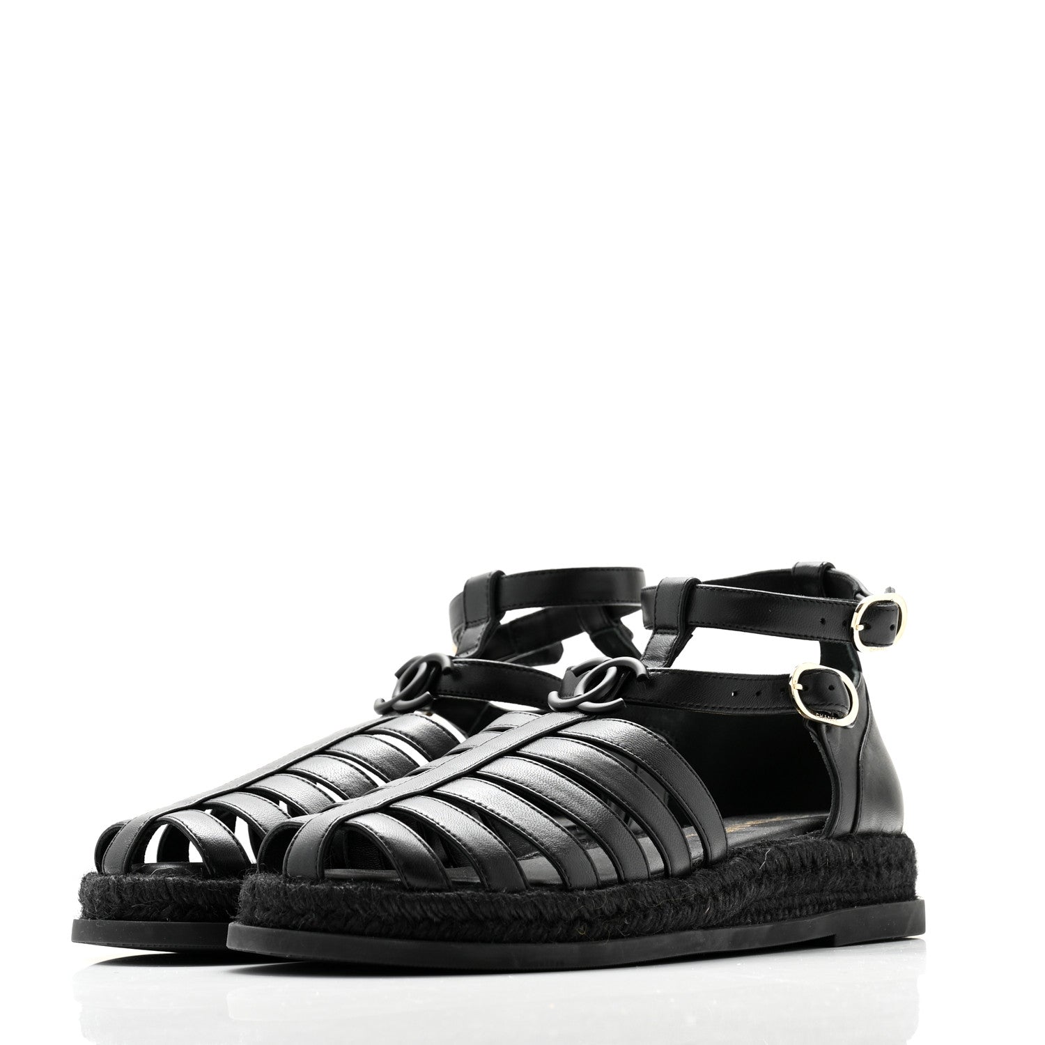 Chanel Lambskin Espadrille Sandals 37 Black 3 of 9