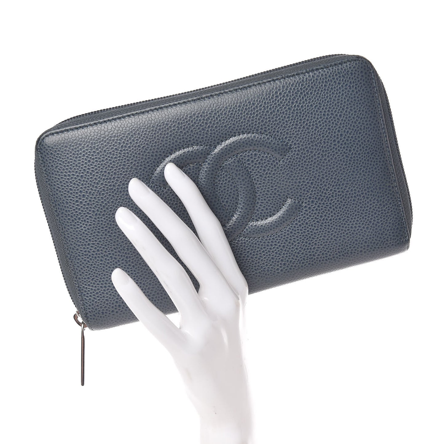 Caviar Large CC Timeless Zip Around Organizer Wallet Blue