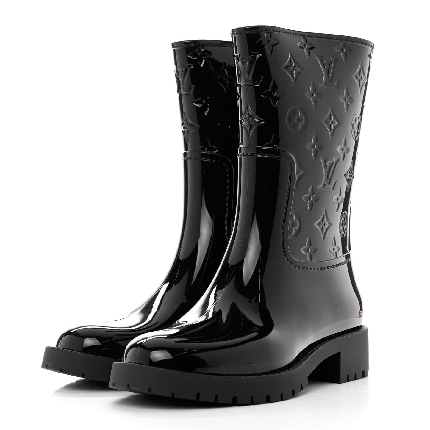 Rubber Embossed Monogram Drops Flat Half Boots 38 Black