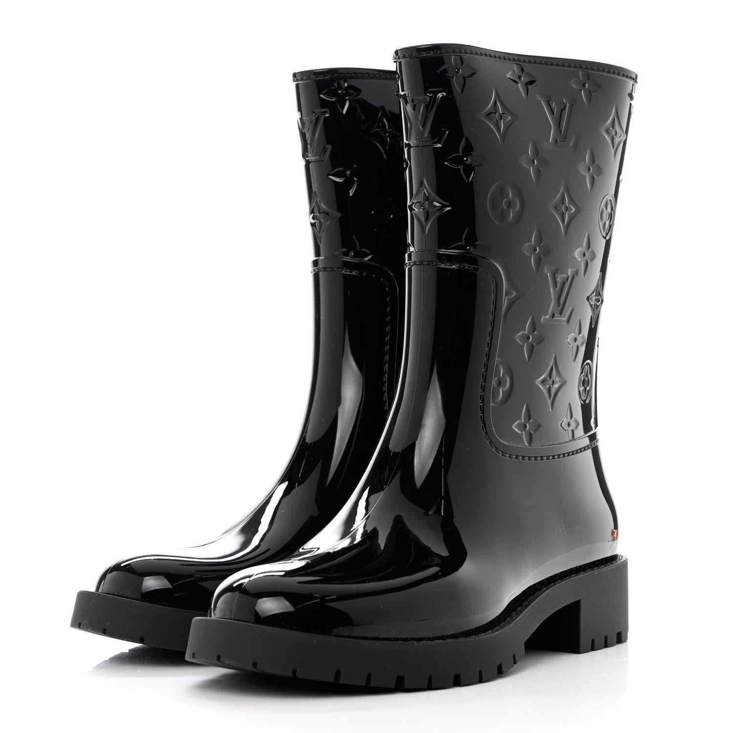 Louis Vuitton Rubber Embossed Monogram Drops Flat Half Boots 38 Black 3 of 7
