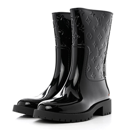 Louis Vuitton Rubber Embossed Monogram Drops Flat Half Boots 38 Black 3 of 7