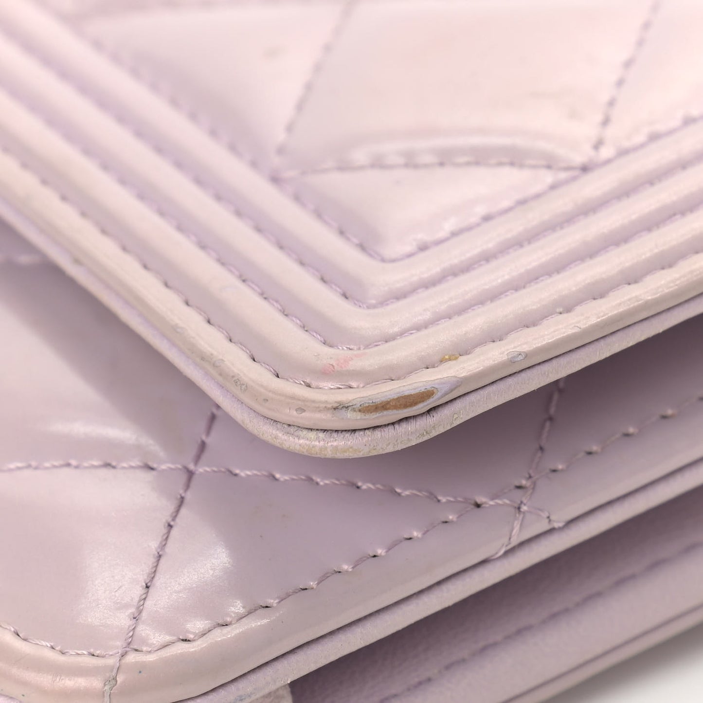 Patent Calfskin Quilted Boy Wallet On Chain WOC Purple