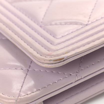 Chanel Patent Calfskin Quilted Boy Wallet On Chain WOC Purple 12 of 17