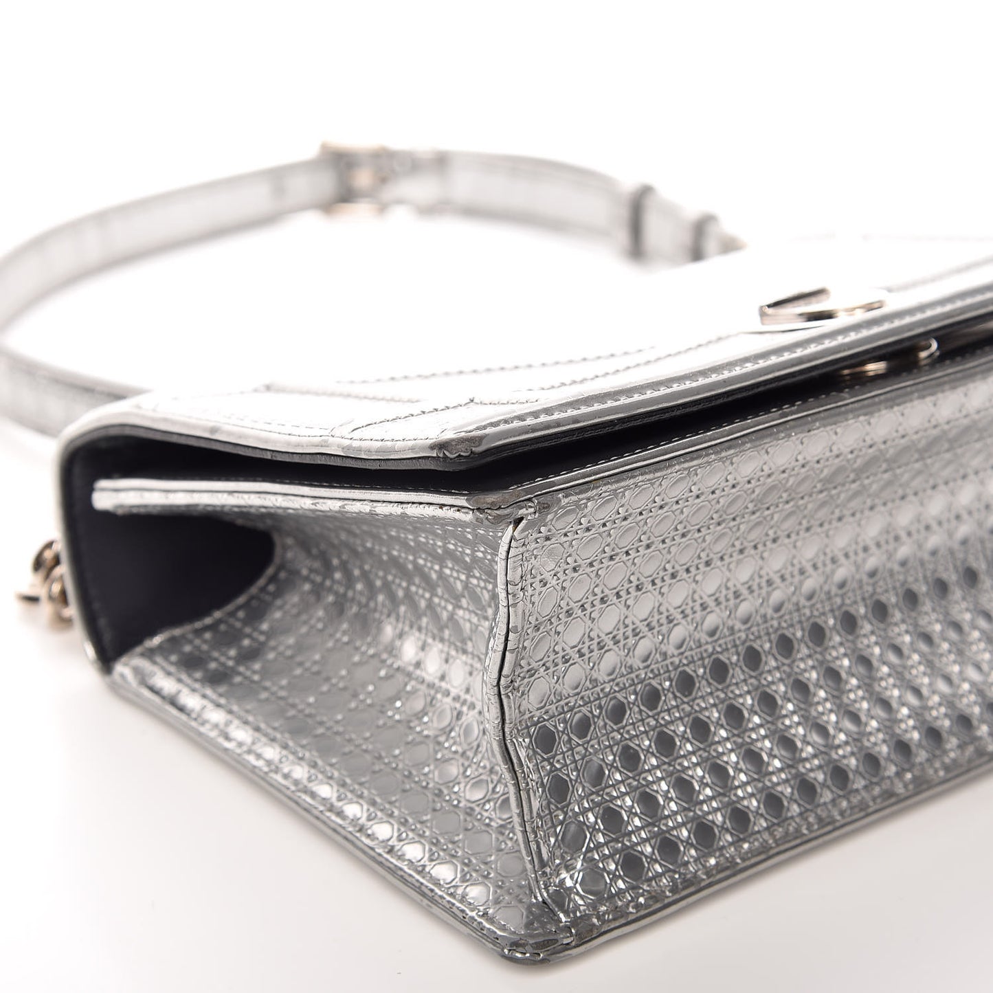 Metallic Patent Micro-Cannage Small Diorama Flap Bag Silver