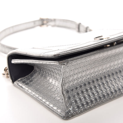 Christian Dior Metallic Patent Micro-Cannage Small Diorama Flap Bag Silver 5 of 25