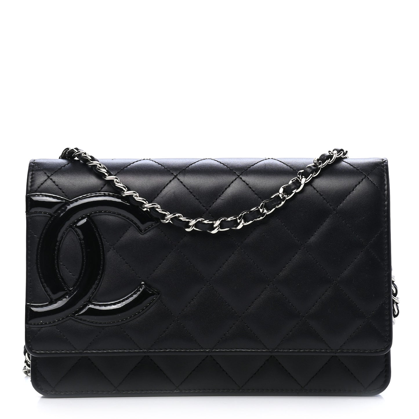 Calfskin Quilted Cambon Wallet On Chain WOC Black