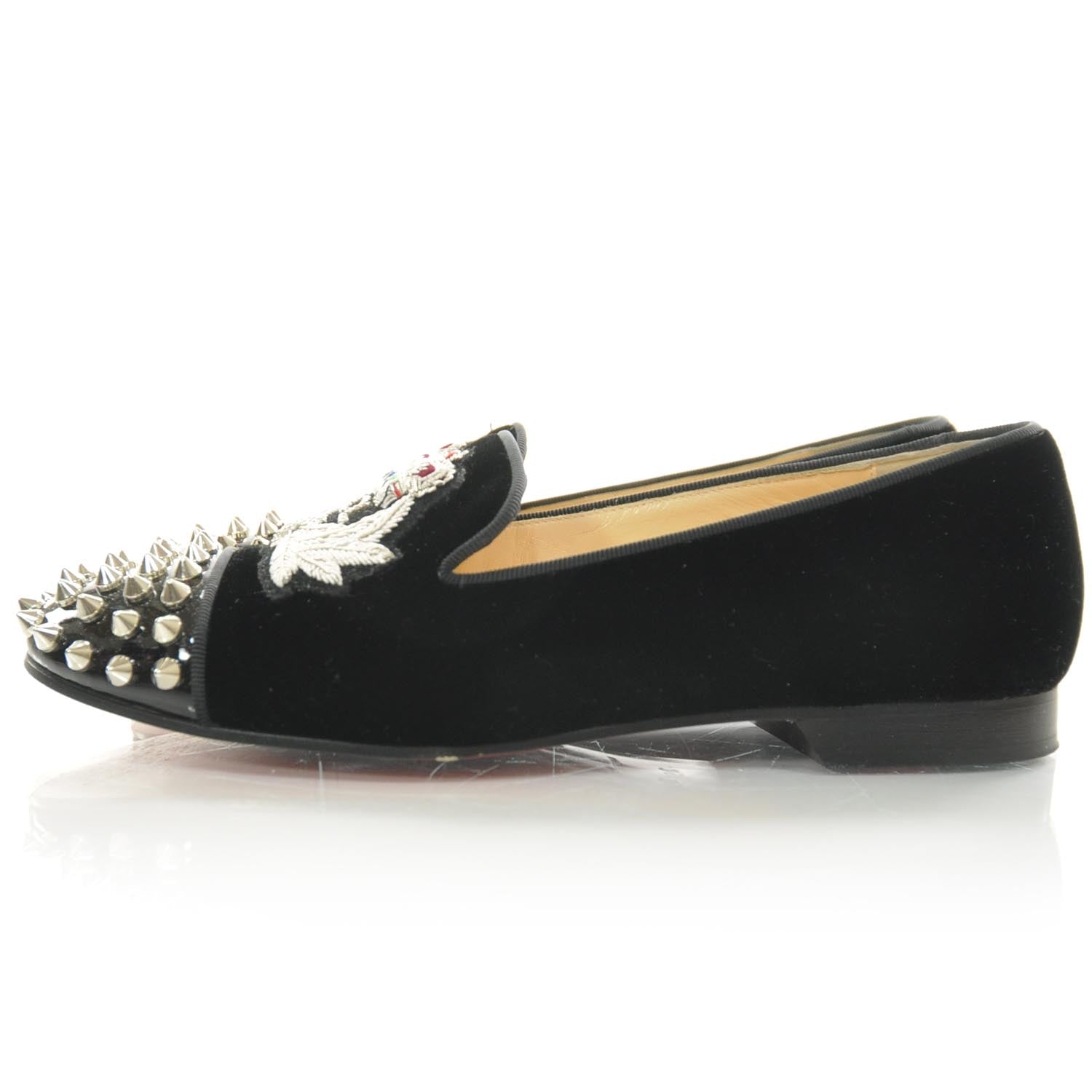 Christian Louboutin Velvet Spiked Intern Flat Loafers 5.5 Black 2 of 7