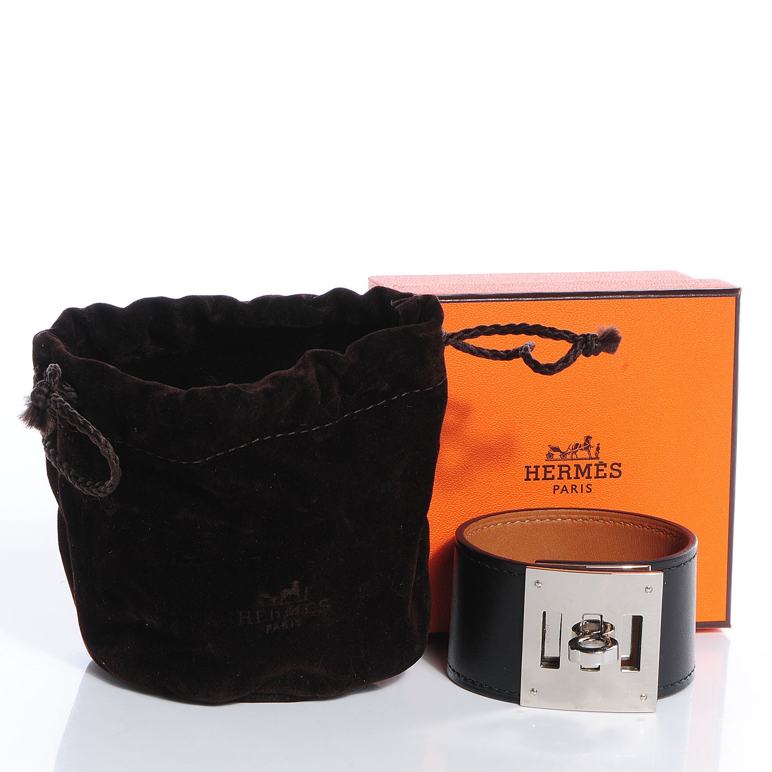 Hermes Chamonix Leather Kelly Dog Bracelet Black 4 of 7